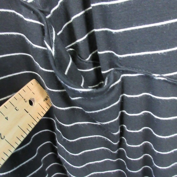 Lisa Bayne Midi Dress M Black Striped Rayon Long Sleeve Lagenlook Asymmetric 398 - Picture 8 of 11